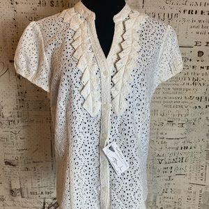 NWT Van Heusen Eyelet Lace Blouse Large